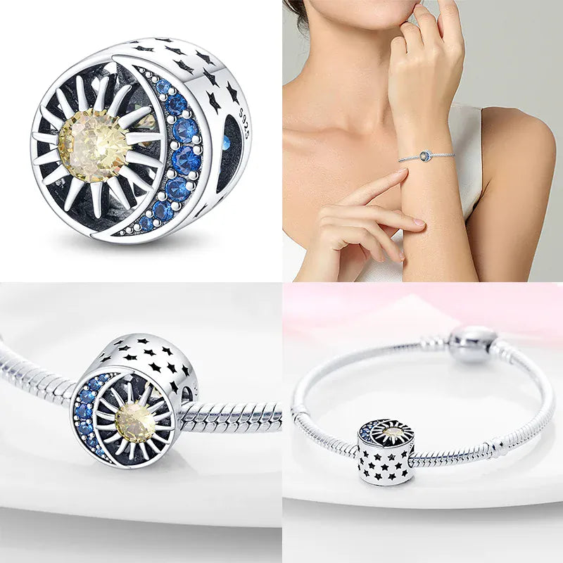 KissICON Luminous 925 Sterling Silver Hot Selling Stars And Moon Charms Fit 925 Original Bracelets DIY Jewelry Making For Women Gift