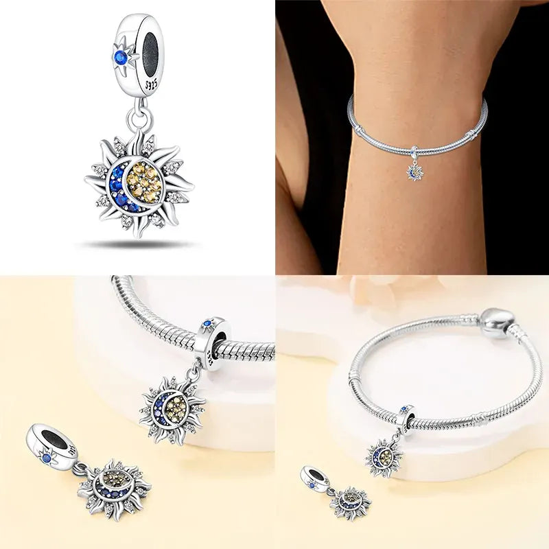 KissICON Luminous 925 Sterling Silver Hot Selling Stars And Moon Charms Fit 925 Original Bracelets DIY Jewelry Making For Women Gift