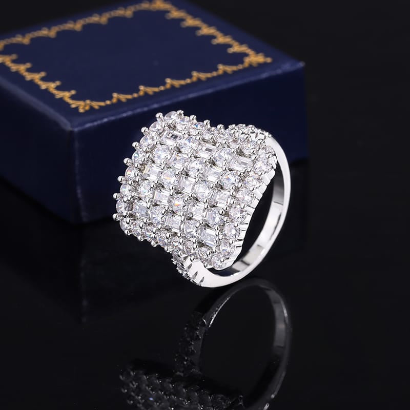 KissICON Luxurious 925 Sterling Silver Ring for Women Stylish Party Jewelry Full of Diamond Zircon Rings Engagement Rings Classic Gifts