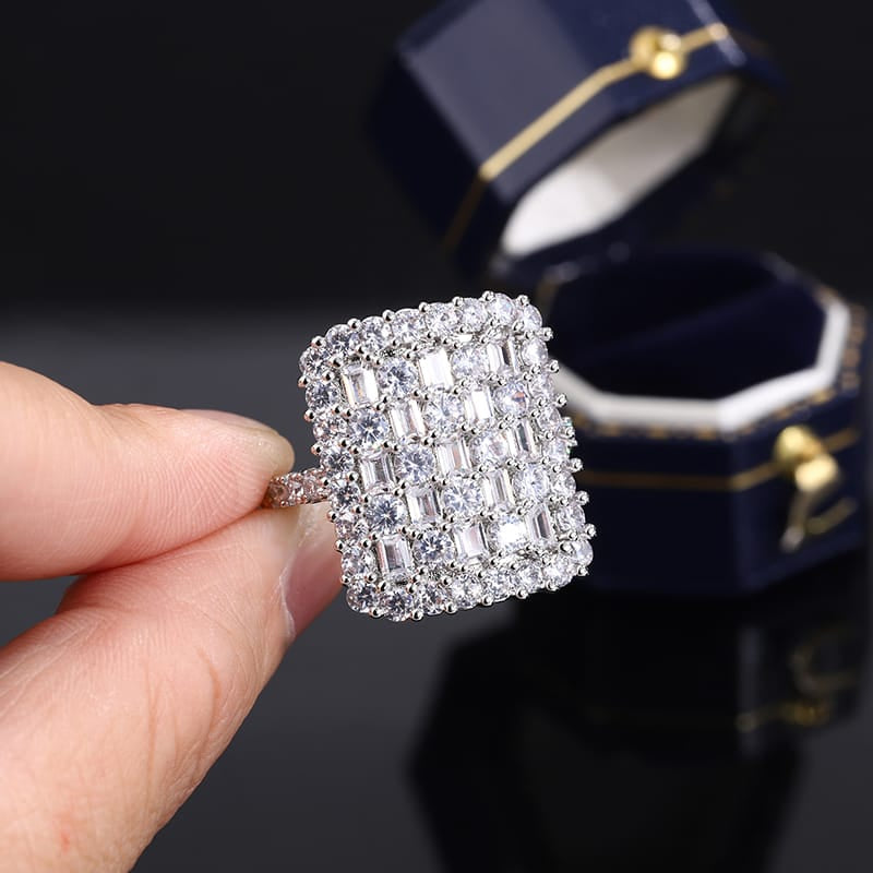 KissICON Luxurious 925 Sterling Silver Ring for Women Stylish Party Jewelry Full of Diamond Zircon Rings Engagement Rings Classic Gifts