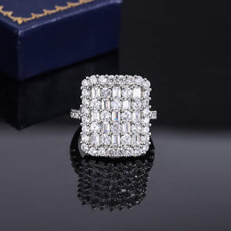 KissICON Luxurious 925 Sterling Silver Ring for Women Stylish Party Jewelry Full of Diamond Zircon Rings Engagement Rings Classic Gifts