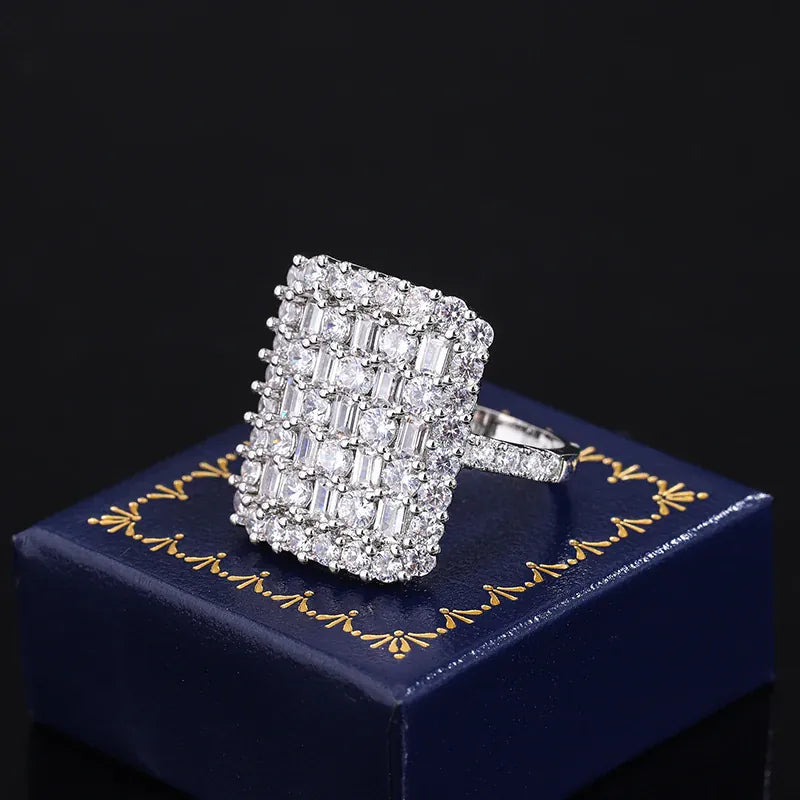 KissICON Luxurious 925 Sterling Silver Ring for Women Stylish Party Jewelry Full of Diamond Zircon Rings Engagement Rings Classic Gifts