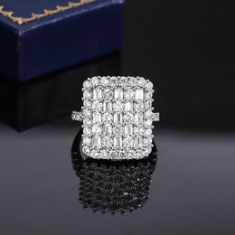 KissICON Luxurious 925 Sterling Silver Ring for Women Stylish Party Jewelry Full of Diamond Zircon Rings Engagement Rings Classic Gifts