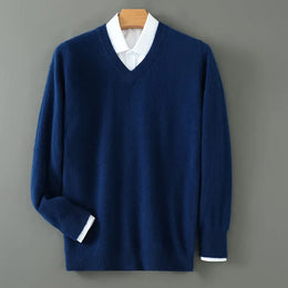 KissICON Luxurious Mens Pure Mink VNeck Knit Sweater
