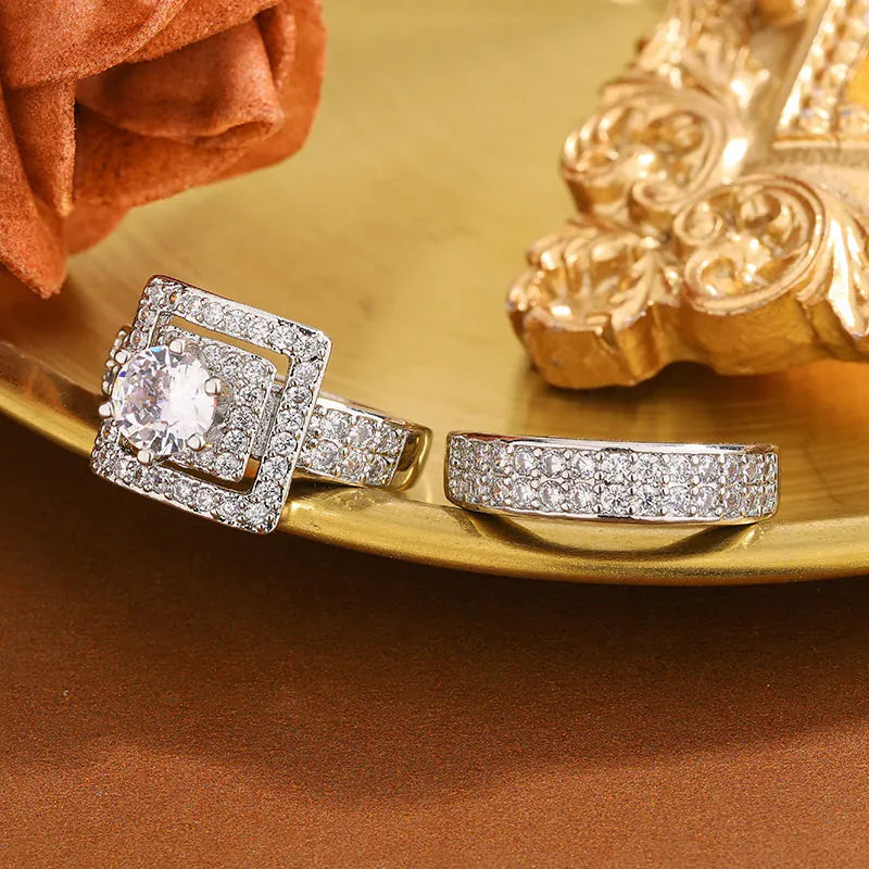 Dropshipman Luxurious Women's Double-Layer Zircon Ring - 925 Silver