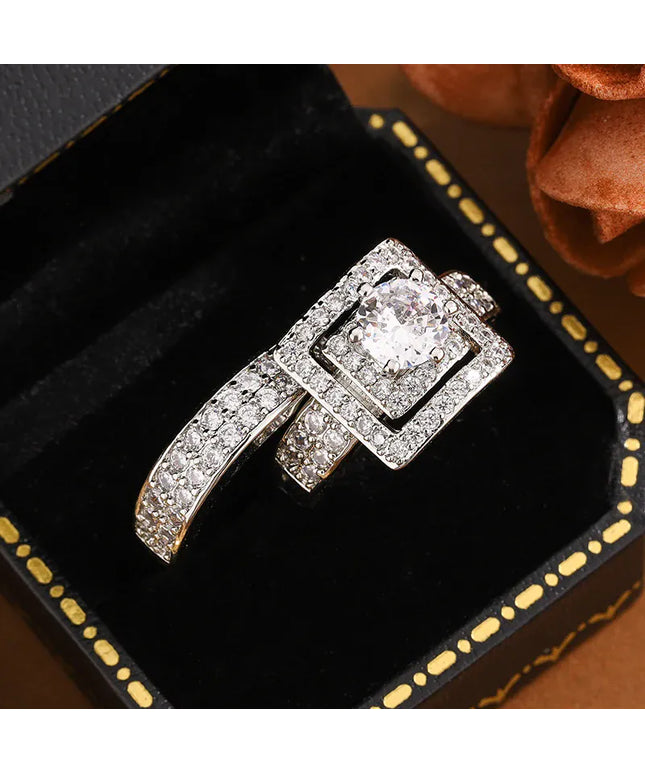Dropshipman Luxurious Women's Double-Layer Zircon Ring - 925 Silver