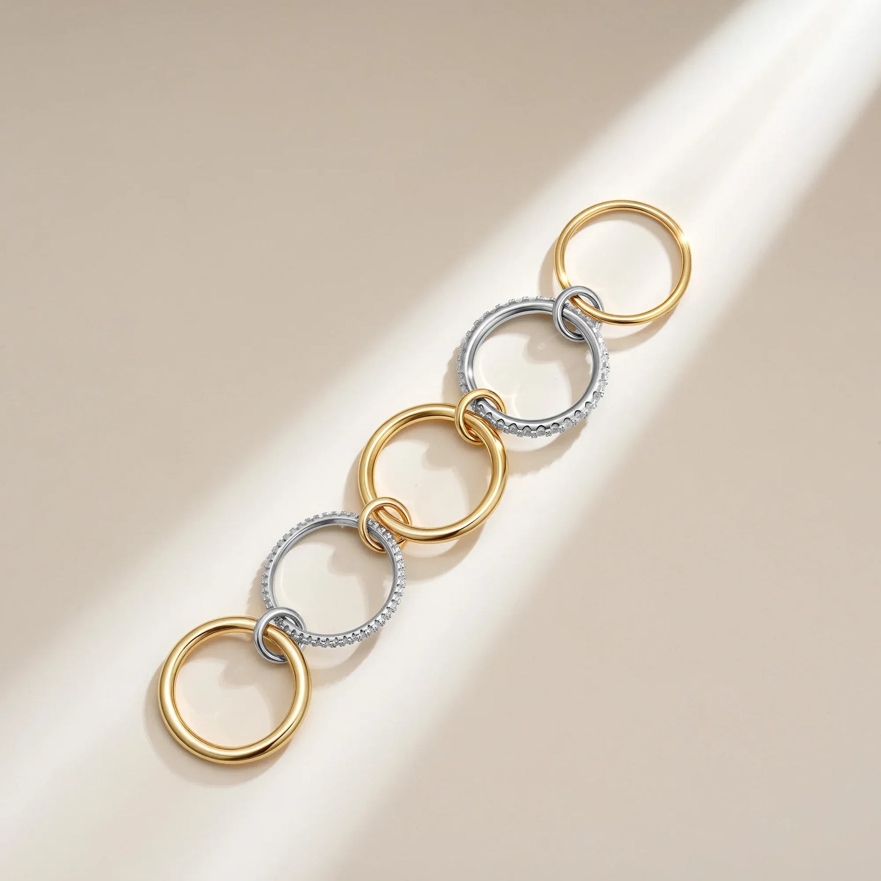 KissICON Luxury Cubic Zirconia Gold Plating Multilayer Connecting Rings for Women Fashion Mixed Color Stackable Finger Ring Party Jewelry