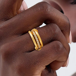 KissICON Luxury Cubic Zirconia Gold Plating Multilayer Connecting Rings for Women Fashion Mixed Color Stackable Finger Ring Party Jewelry