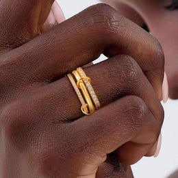 KissICON Luxury Cubic Zirconia Gold Plating Multilayer Connecting Rings for Women Fashion Mixed Color Stackable Finger Ring Party Jewelry