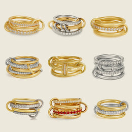 KissICON Luxury Cubic Zirconia Gold Plating Multilayer Connecting Rings for Women Fashion Mixed Color Stackable Finger Ring Party Jewelry