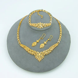 KissICON Luxury Dubai Wedding Jewelry Set 21k Gold Plated Arab Bridal Gold Necklace Bracelet Earrings Brazilian Women Vintage Jewelrys