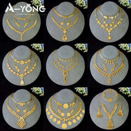 KissICON Luxury Dubai Wedding Jewelry Set 21k Gold Plated Arab Bridal Gold Necklace Bracelet Earrings Brazilian Women Vintage Jewelrys