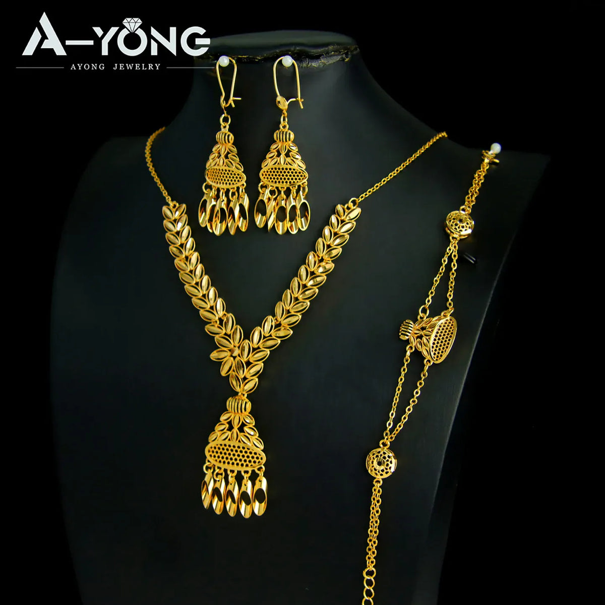 KissICON Luxury Dubai Wedding Jewelry Set 21k Gold Plated Arab Bridal Gold Necklace Bracelet Earrings Brazilian Women Vintage Jewelrys