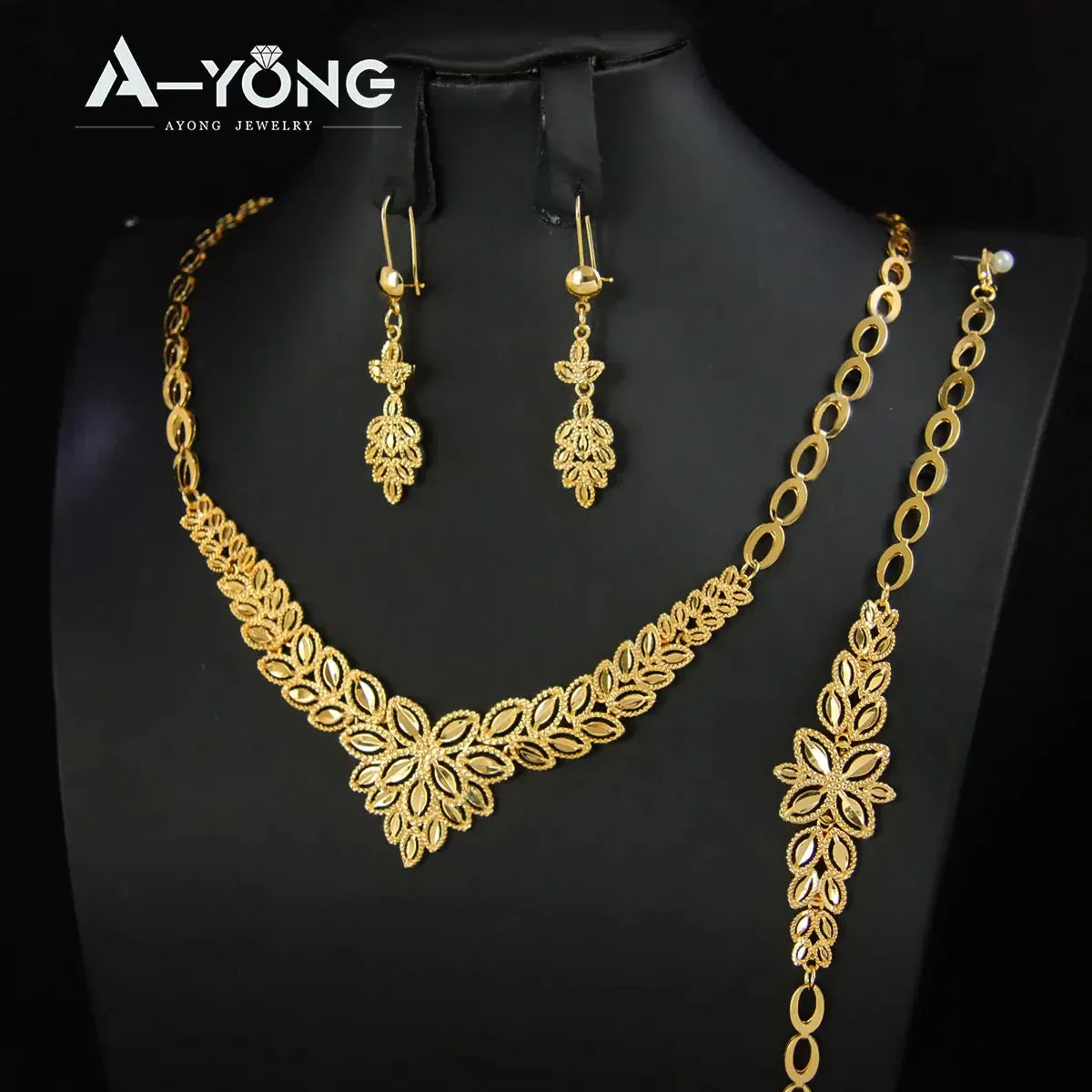 KissICON Luxury Dubai Wedding Jewelry Set 21k Gold Plated Arab Bridal Gold Necklace Bracelet Earrings Brazilian Women Vintage Jewelrys