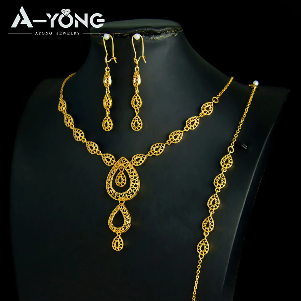 KissICON Luxury Dubai Wedding Jewelry Set 21k Gold Plated Arab Bridal Gold Necklace Bracelet Earrings Brazilian Women Vintage Jewelrys