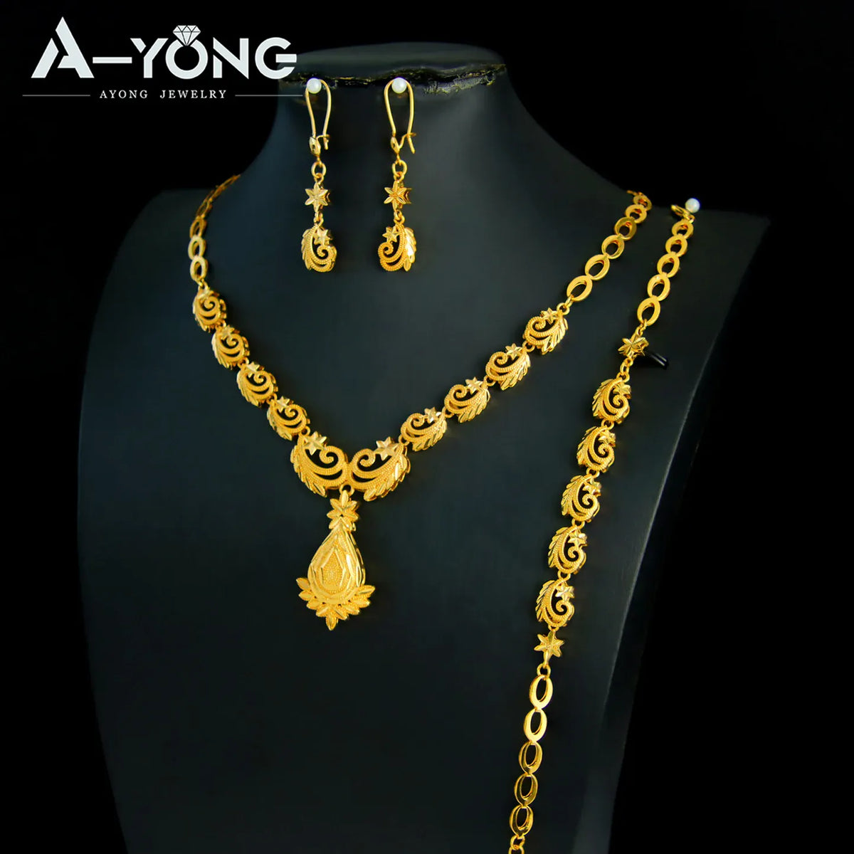 KissICON Luxury Dubai Wedding Jewelry Set 21k Gold Plated Arab Bridal Gold Necklace Bracelet Earrings Brazilian Women Vintage Jewelrys