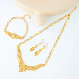KissICON Luxury Dubai Wedding Jewelry Set 21k Gold Plated Arab Bridal Gold Necklace Bracelet Earrings Brazilian Women Vintage Jewelrys