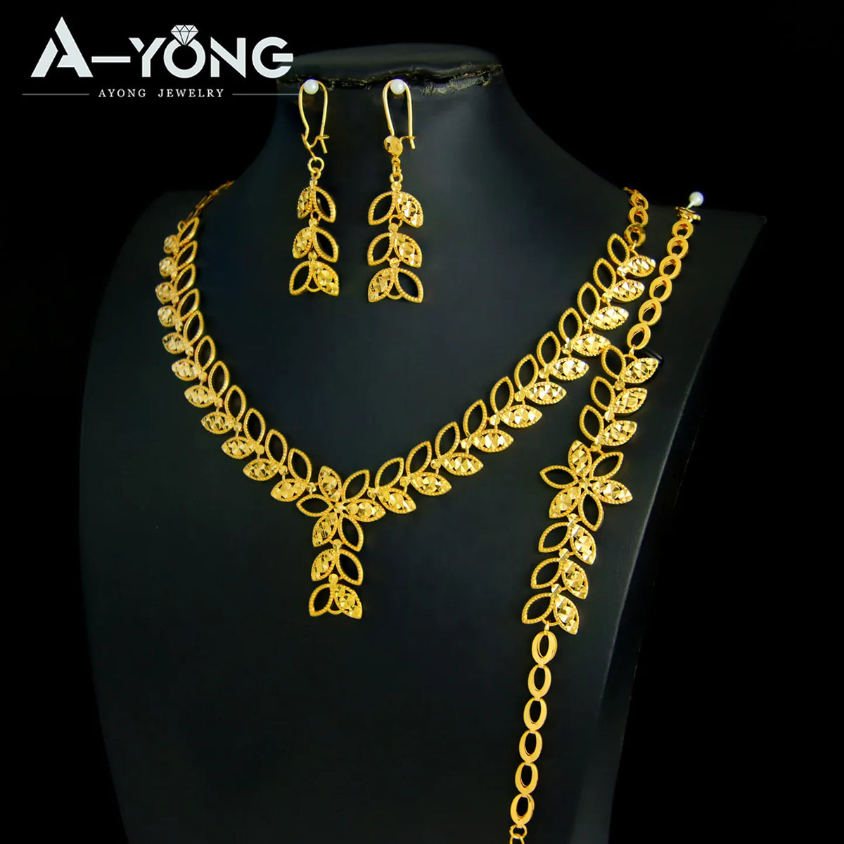 KissICON Luxury Dubai Wedding Jewelry Set 21k Gold Plated Arab Bridal Gold Necklace Bracelet Earrings Brazilian Women Vintage Jewelrys