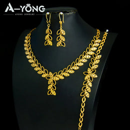 KissICON Luxury Dubai Wedding Jewelry Set 21k Gold Plated Arab Bridal Gold Necklace Bracelet Earrings Brazilian Women Vintage Jewelrys