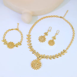 KissICON Luxury Dubai Wedding Jewelry Set 21k Gold Plated Arab Bridal Gold Necklace Bracelet Earrings Brazilian Women Vintage Jewelrys