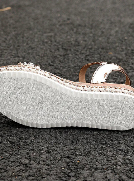 KissICON Luxury Gold Pu Leather Wedges Sandals Women Rivet