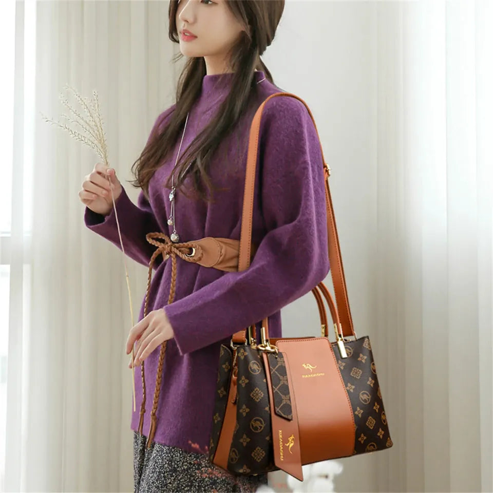 Dropshipman Luxury Handbag Fashion Print Large Capacity Soft Leather Women Shoulder Crossbody Bag Leisure Designer Ladies Purses and Handbag