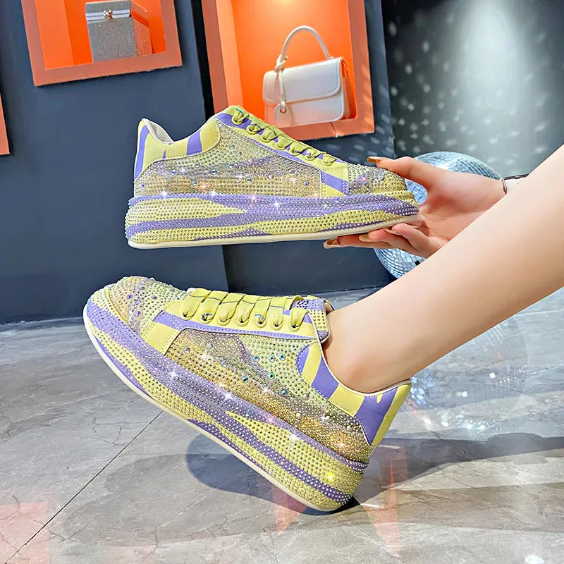 Dropshipman Luxury Leather Shoes Fashion Platform Shoes Platforms Designer Sneakers Tide Shine Bling Rhinestone Shoes  Zapatos De Mujer