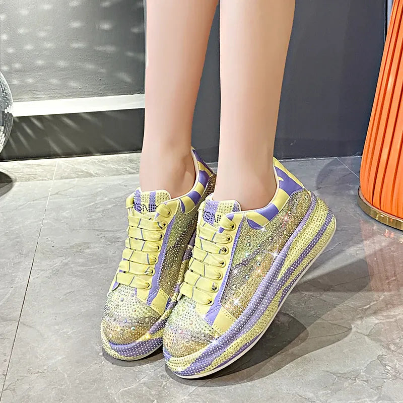Dropshipman Luxury Leather Shoes Fashion Platform Shoes Platforms Designer Sneakers Tide Shine Bling Rhinestone Shoes  Zapatos De Mujer