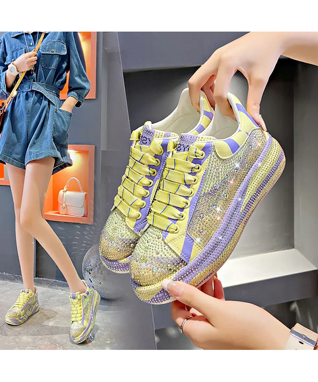 Dropshipman Luxury Leather Shoes Fashion Platform Shoes Platforms Designer Sneakers Tide Shine Bling Rhinestone Shoes  Zapatos De Mujer