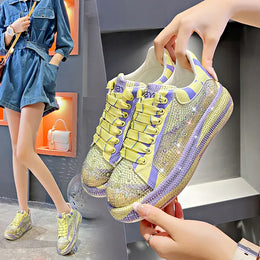 Dropshipman Luxury Leather Shoes Fashion Platform Shoes Platforms Designer Sneakers Tide Shine Bling Rhinestone Shoes  Zapatos De Mujer