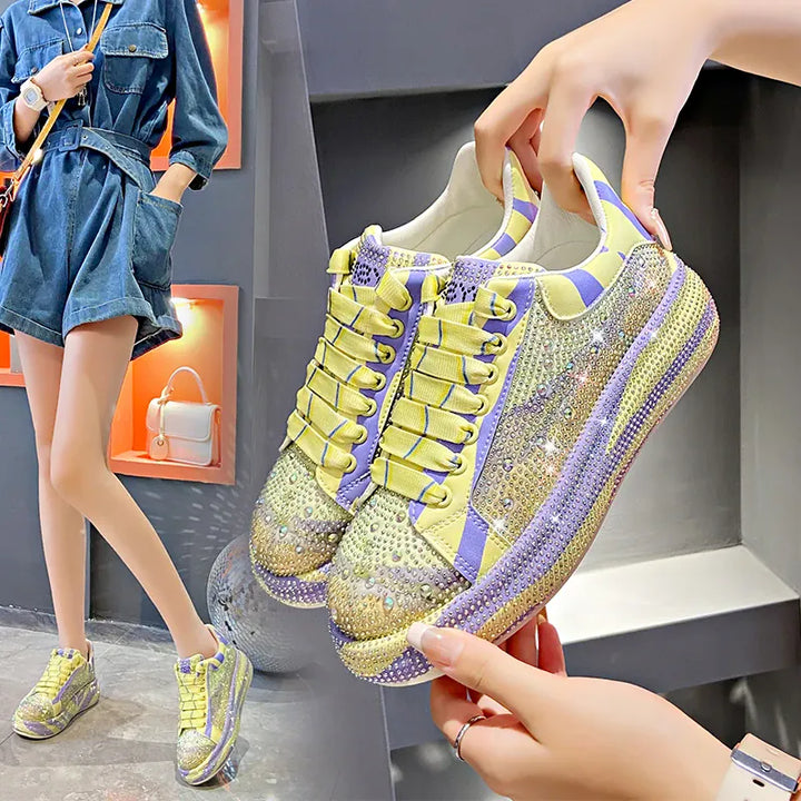 Luxury Leather Shoes Fashion Platform Shoes Platforms Designer Sneakers Tide Shine Bling Rhinestone Shoes  Zapatos De Mujer