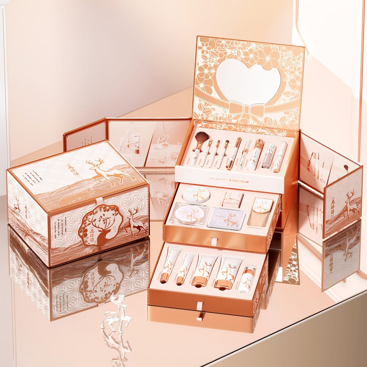 KissICON Luxury Makeup & Skincare Set with Tools KissIcon Rose Gold Makeup Gift Set - For