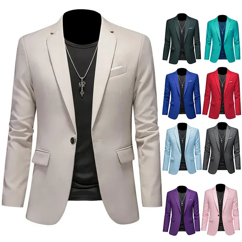KissICON Luxury Mens Blazer Solid Color Casual Business Wedding