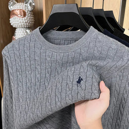KissICON Luxury Mens Jacquard Embroidered Knit Sweater