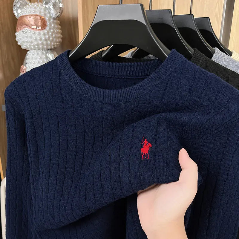 KissICON Luxury Mens Jacquard Embroidered Knit Sweater