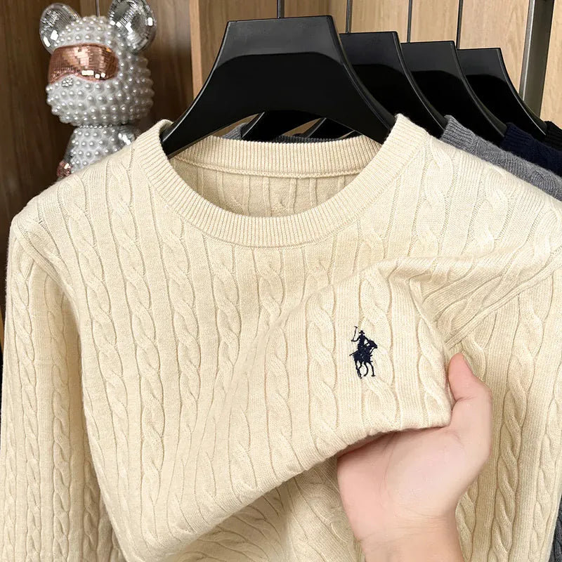 KissICON Luxury Mens Jacquard Embroidered Knit Sweater