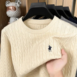 KissICON Luxury Mens Jacquard Embroidered Knit Sweater