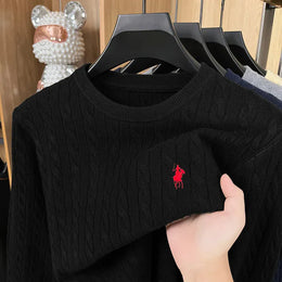 KissICON Luxury Mens Jacquard Embroidered Knit Sweater