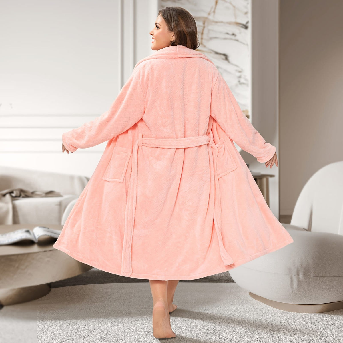 jkthpu-45 Luxury Plus Size Coral Fleece Shawl Collar Bathrobe for Home  Travel