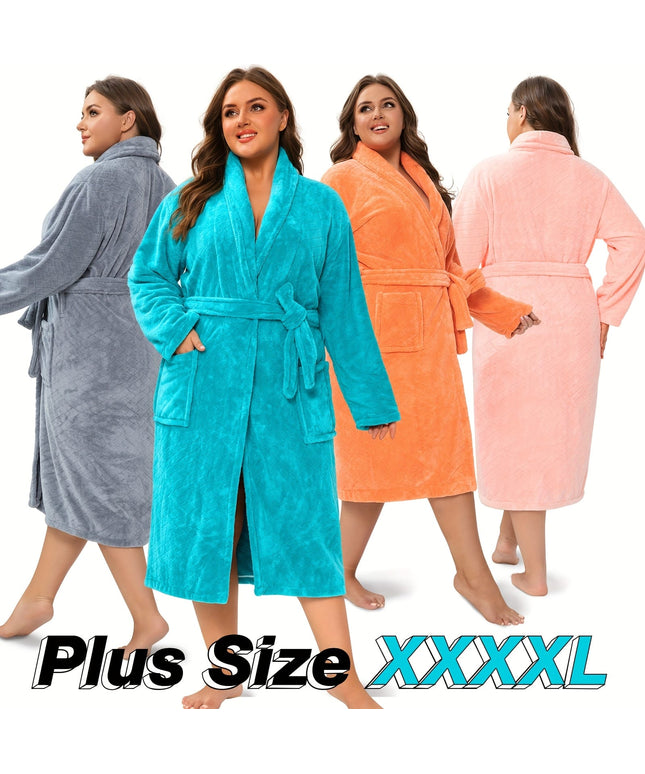 jkthpu-45 Luxury Plus Size Coral Fleece Shawl Collar Bathrobe for Home  Travel