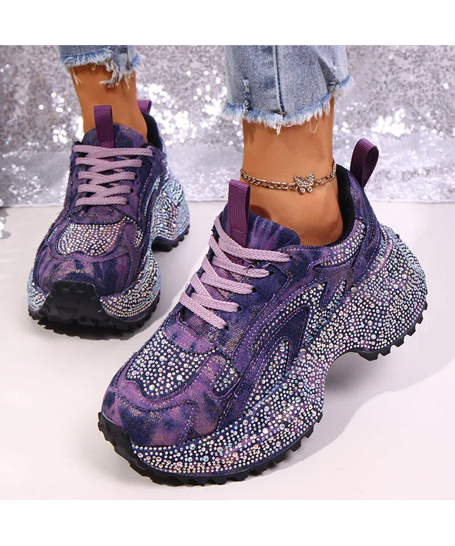 Dropshipman Luxury Rhinestone Chunky Sneakers for Women Fashion Purple Denim Platform Sports Shoes Woman Non Slip Thick Sole Vulcanize Shoes