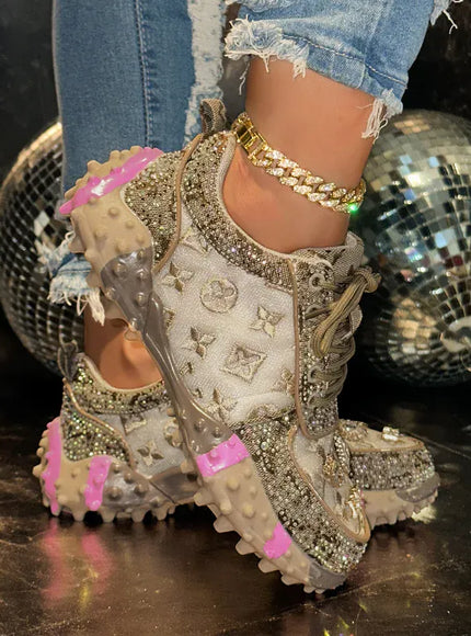 KissICON Footwear Luxury Rhinestone Platform Sneakers for Women