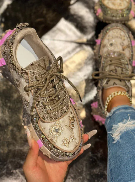 KissICON Footwear Luxury Rhinestone Platform Sneakers for Women
