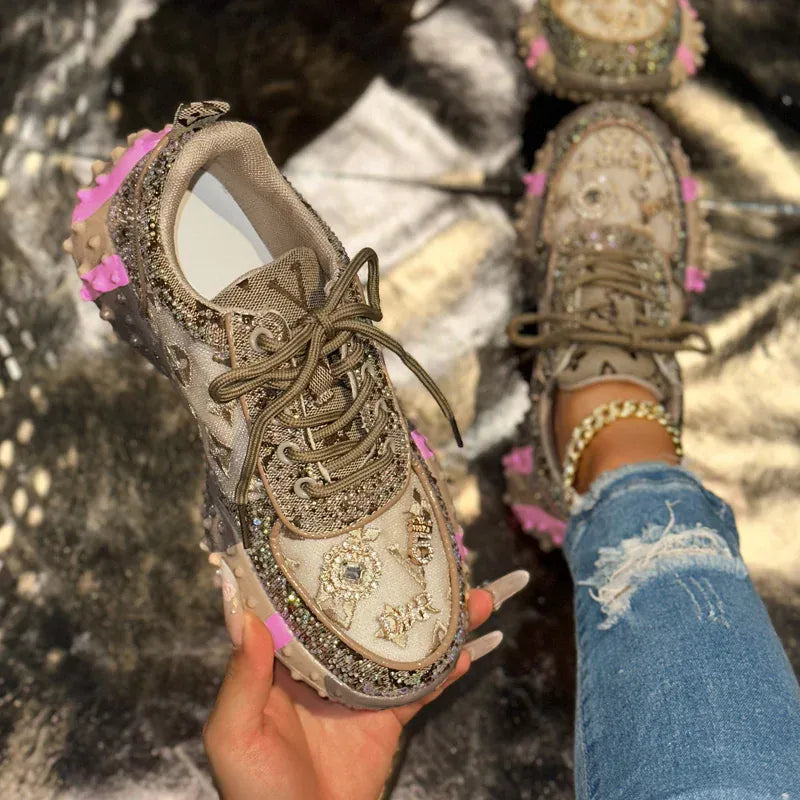 KissICON Footwear Luxury Rhinestone Platform Sneakers for Women