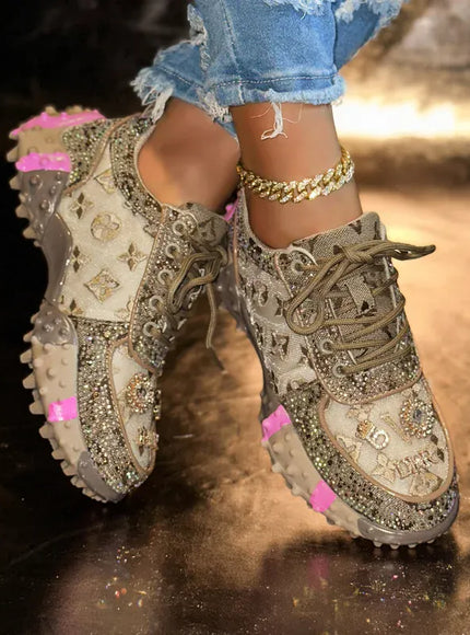 KissICON Footwear Luxury Rhinestone Platform Sneakers for Women