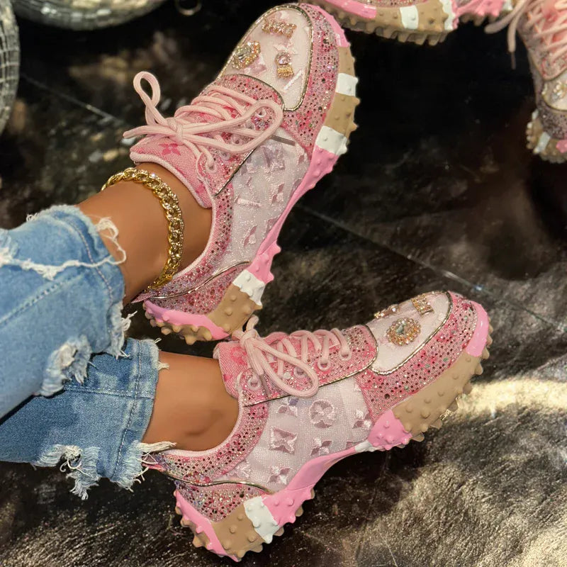 KissICON Footwear Luxury Rhinestone Platform Sneakers for Women