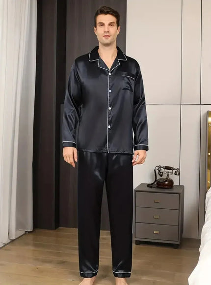 KissICON Luxury Silk Satin Mens Pajama Set  Big Size Sleepwear
