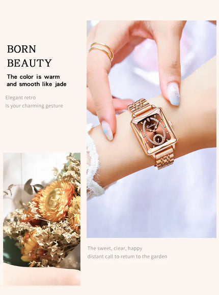 KissICON Luxury Women Square Steel Quartz Wristwatch - Waterproof