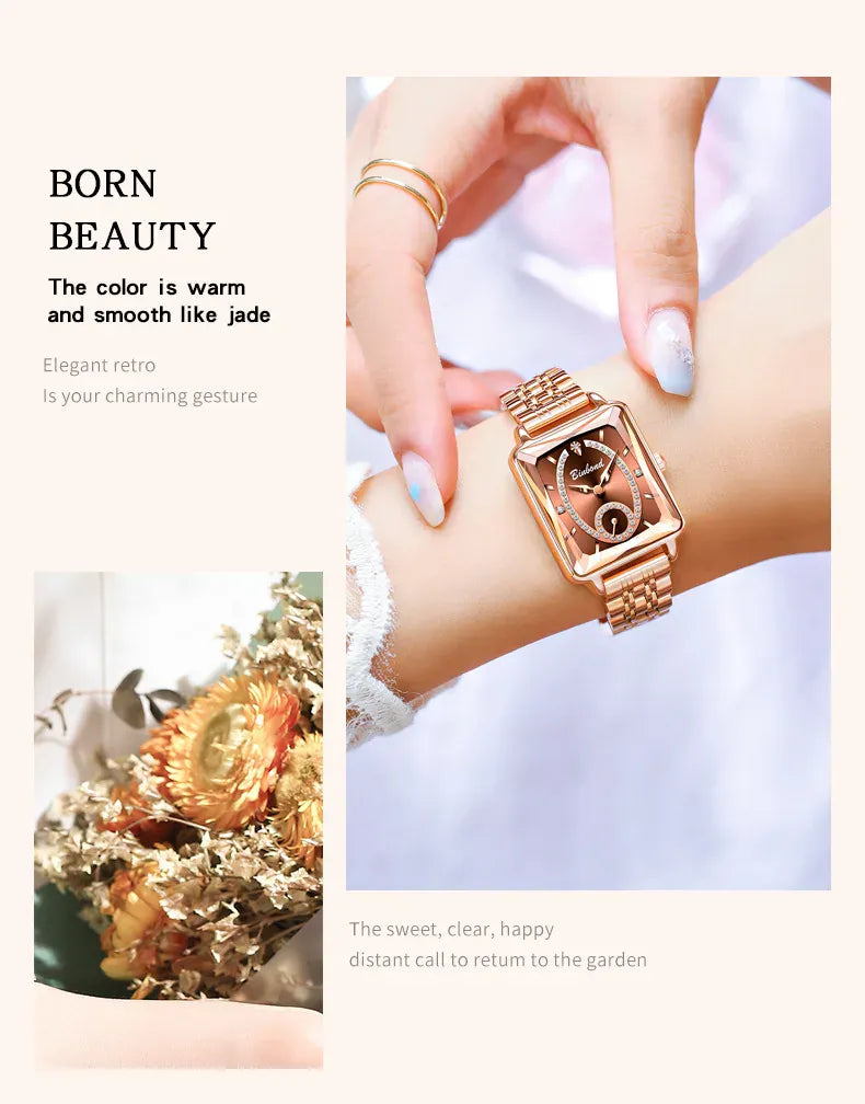 KissICON Luxury Women Square Steel Quartz Wristwatch - Waterproof