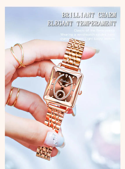 KissICON Luxury Women Square Steel Quartz Wristwatch - Waterproof